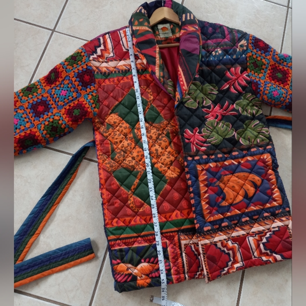 Farm Rio Patchwork Tapestry Crochet Puffer Jacket M - Picture 14 of 16